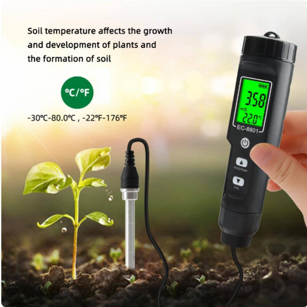 Digital Waterproof Soil Tester, Conductivity Meter, Sensor, Earth Analyzer Temp,