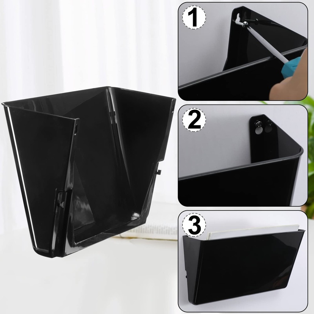 Colarr 8 Pcs Wall File Holder Organizer Plastic Mount Mail Black