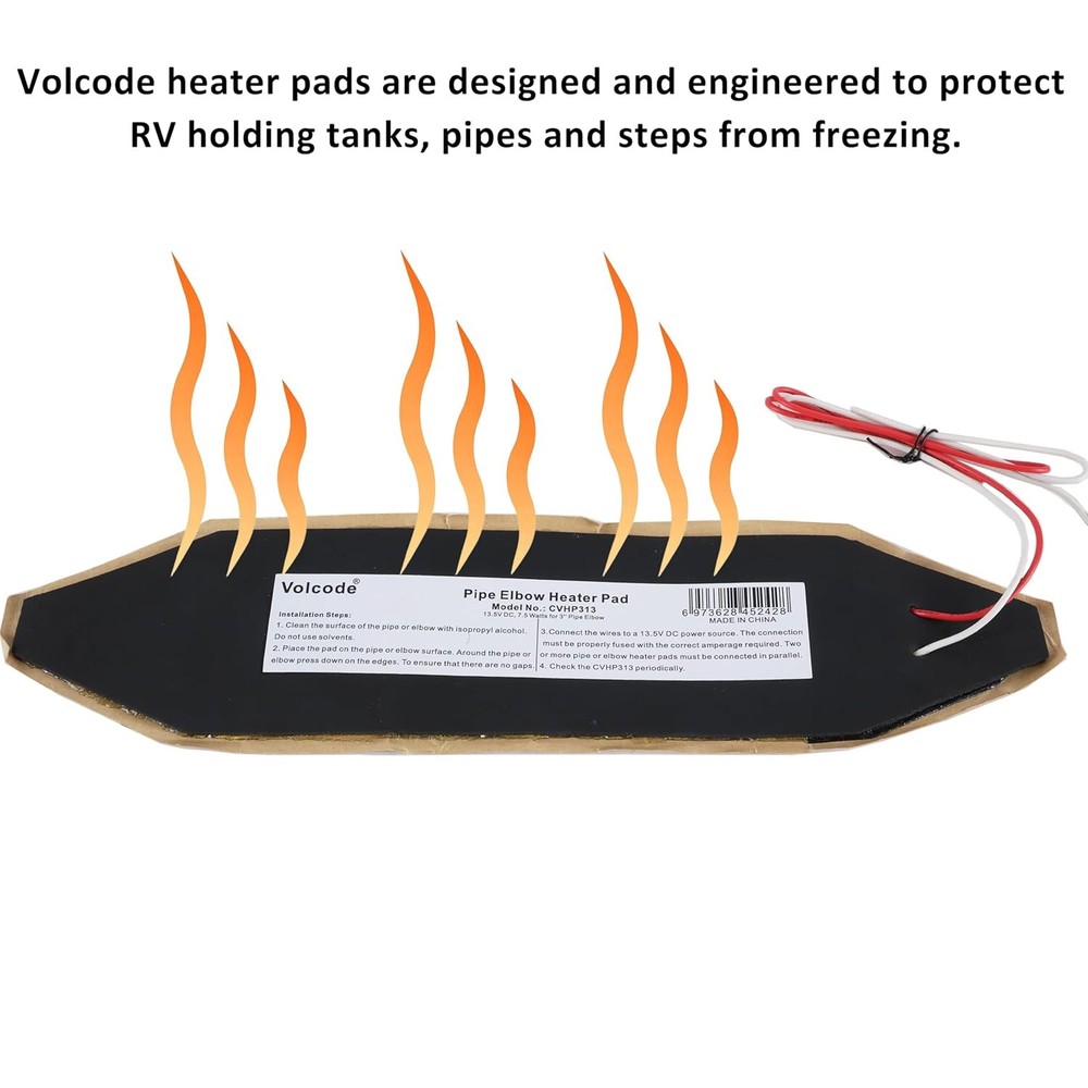 12V 3Pack RV Elbow Pipe Water Heater Pad 3'' x 13'', Battery Warmer Pads, Holdin