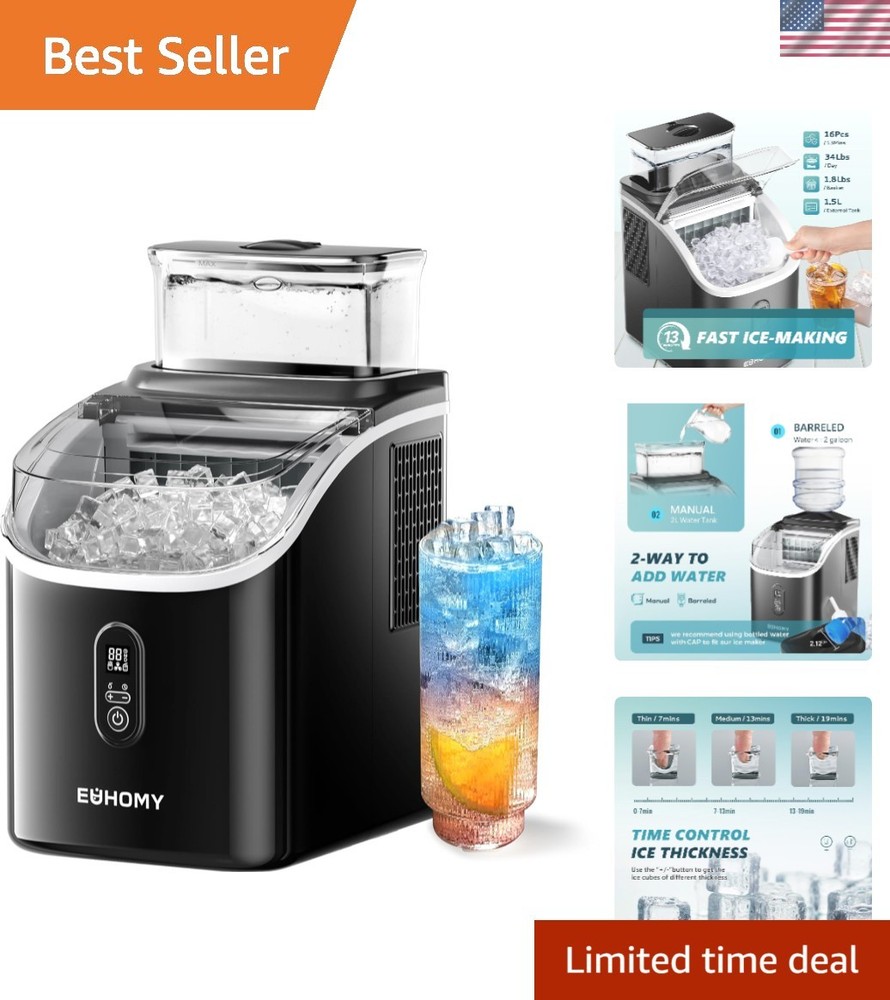 Rapid 16-Cube Ice Maker with External Tank - Ultra Quiet & 7-Minute Cycle