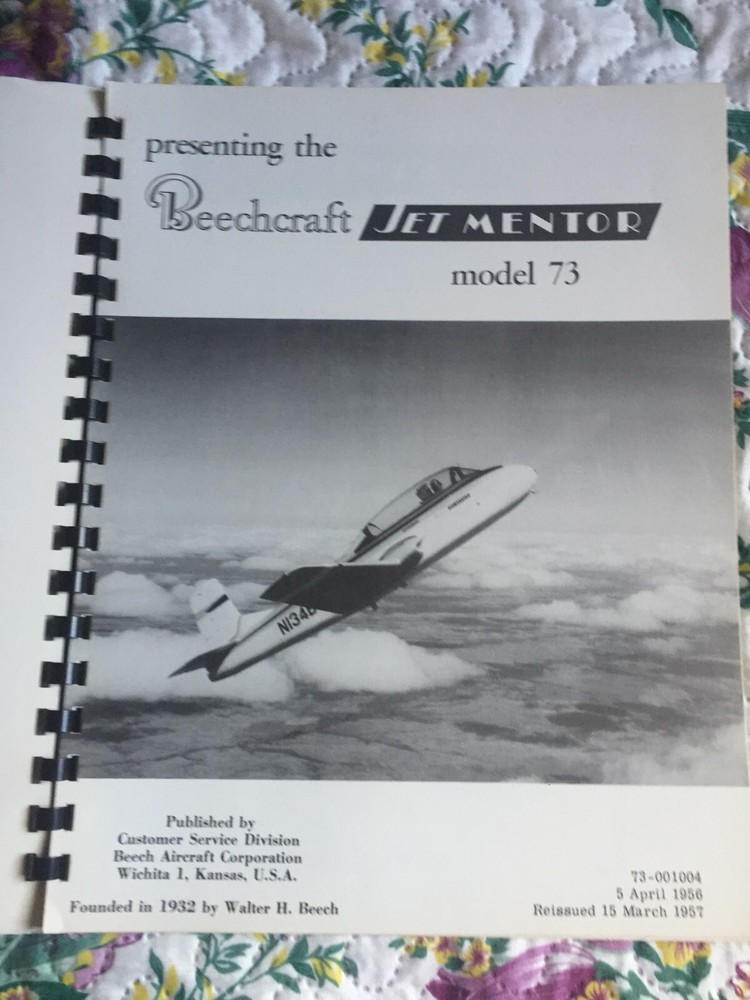 Beechcraft Jet Mentor rare original 1950's Pilot Flight Manual