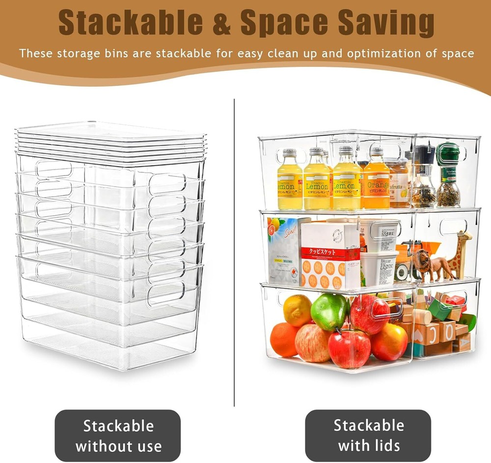 6-Pack Clear Storage Bins with Lids, 7-Quart Stackable, Plastic Bins withHandles
