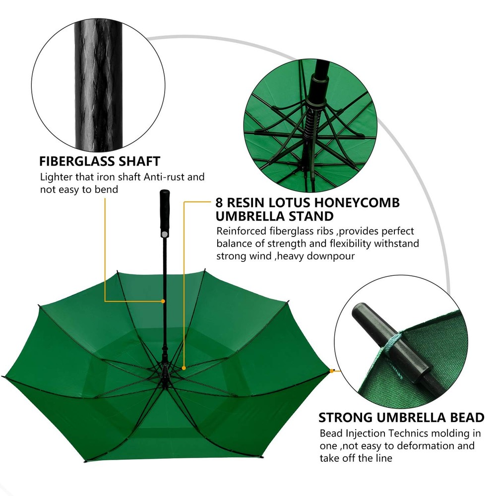 Large 62 Inch Golf Umbrella - Windproof, Waterproof, Double Canopy