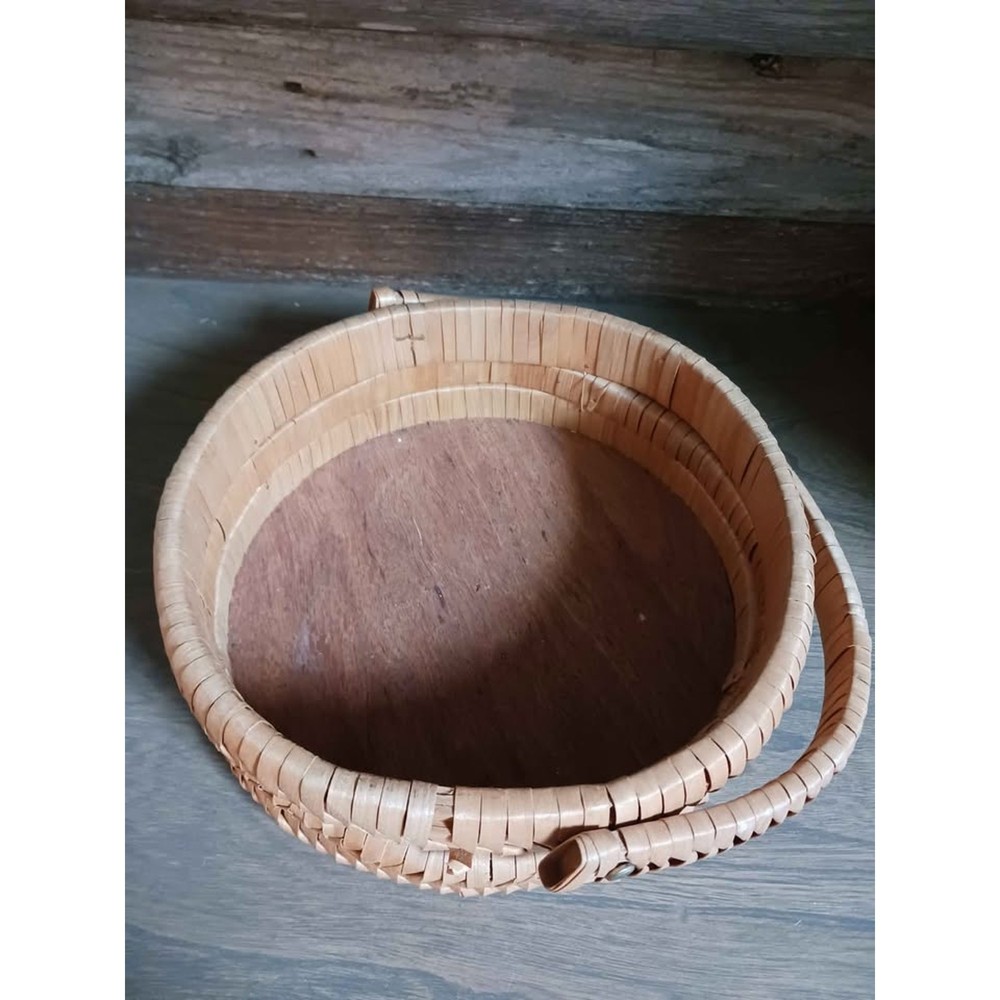 Vintage Woven Chip Wood Basket with Handle Easter