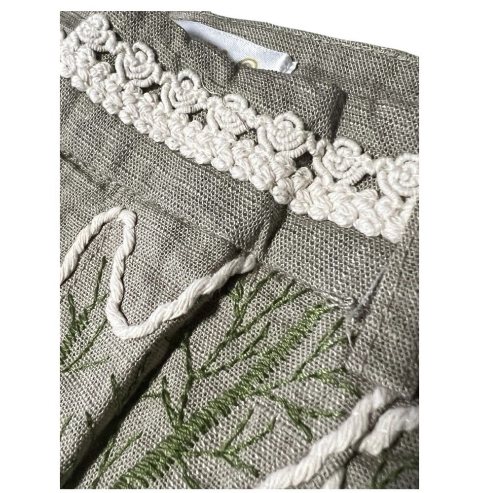 GALITA Olive Linen Embroidered Jacket Pant Set Size LARGE