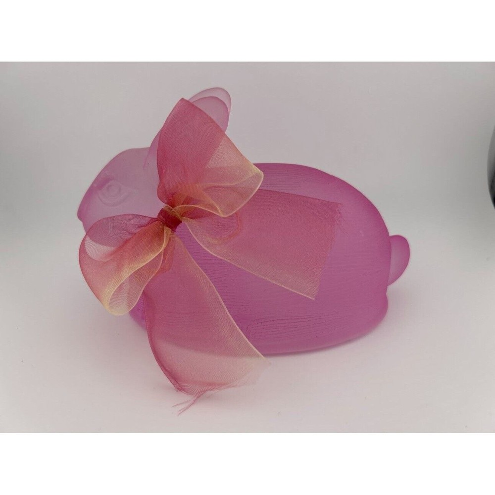 Pink Glass Easter Bunny Textured Decorative With Bow