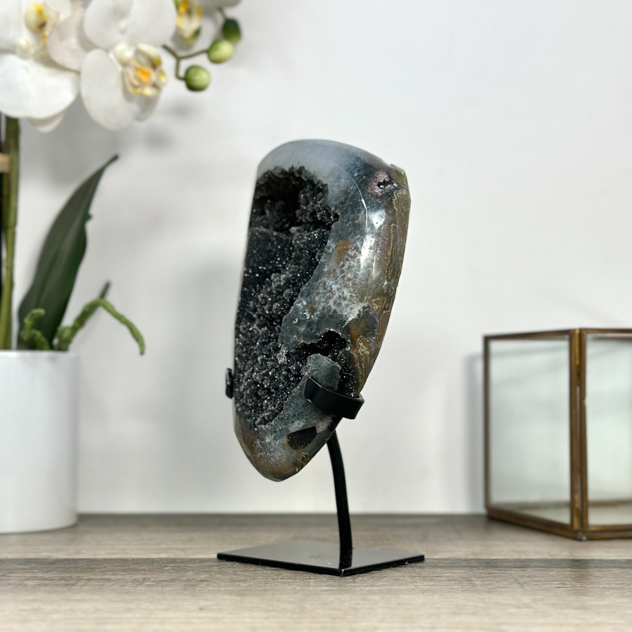 Black Amethyst Geode with Calcite Crystal Specimen. MWS2848