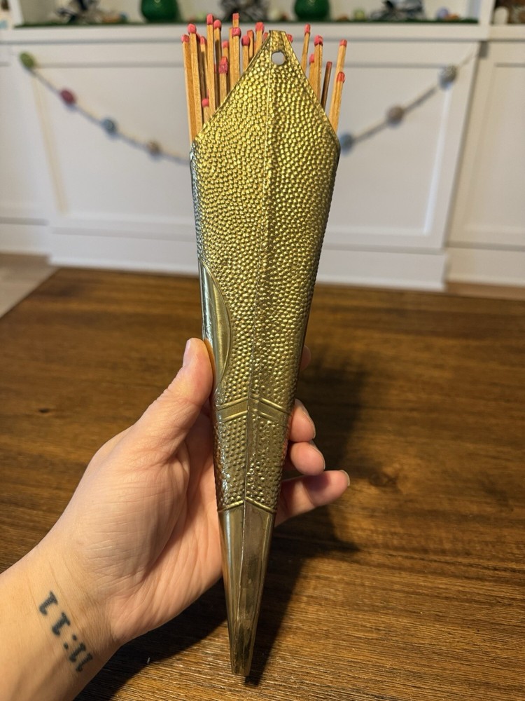 Vintage Lombard Punched Brass Fireplace Match Holder