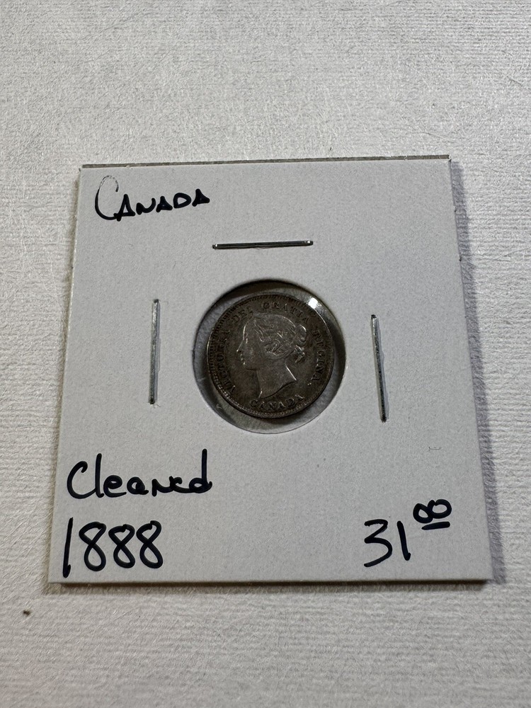 1888 Canada 5 Cents Small Silver Coin Cleaned