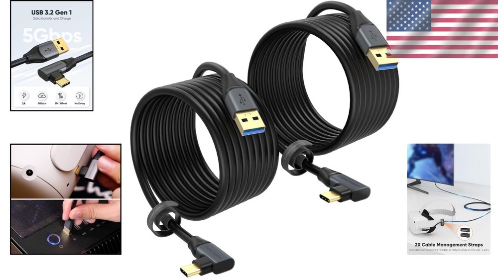 Durable 2-Pack 16FT USB 3.1 Link Cable for Effortless VR Movement and Enjoyment