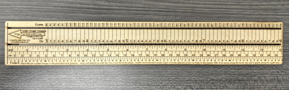 NMRA Weight Ruler Scale for S Scale Rolling Stock - Laser Cut 3mm 14" Long NEW