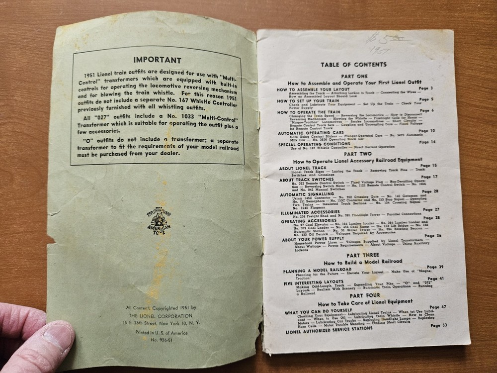 Instructions For Assembling And Operating Lionel Trains (1951 paperback)