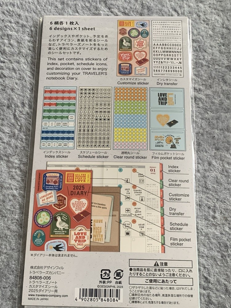 Traveler’s Notebook Custom Sticker Set 6 Sheets For 2025 Diary New
