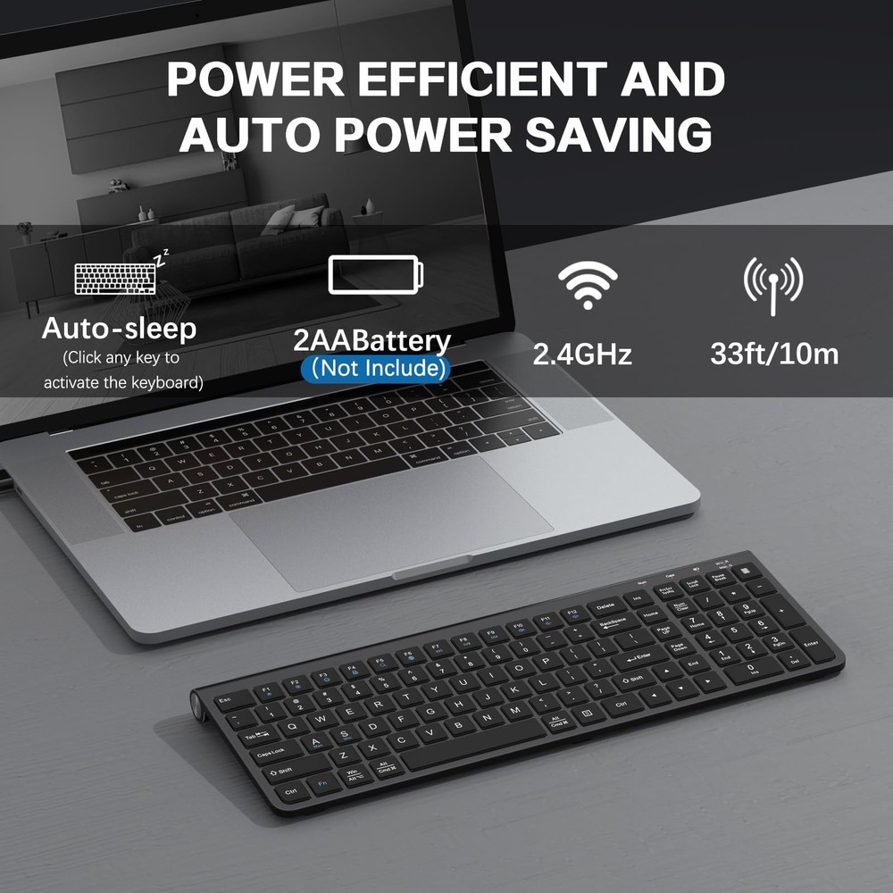 JOYACCESS Wireless Keyboard, 2.4G Ergonomic and Slim Wireless Keyboard with U...