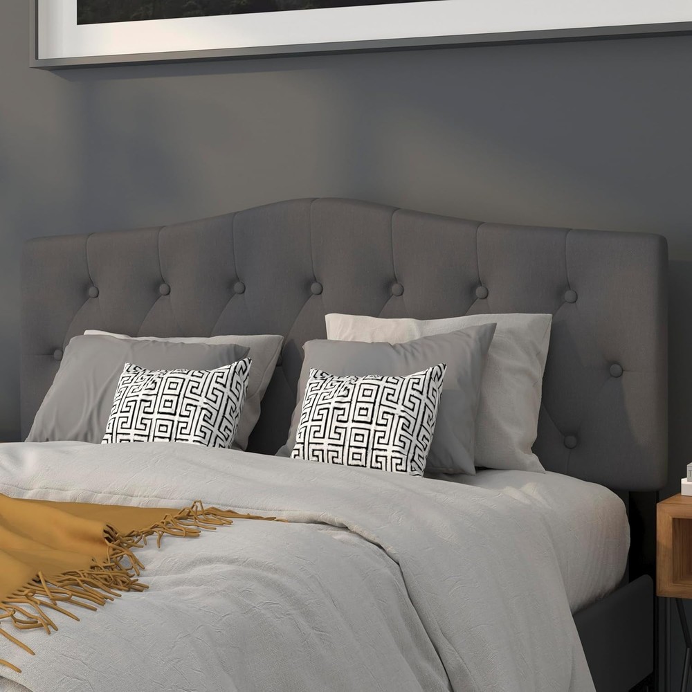 Elegant Tufted Upholstered Queen Size Headboard - Adjustable Height, Dark Gray