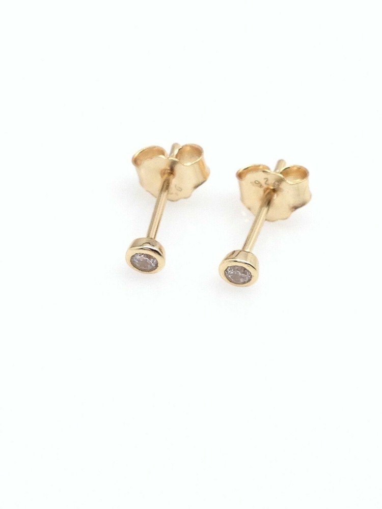 Silver Plated Tiny Bezel Cz Solitaire Stud Earrings 2mm Lab-Created