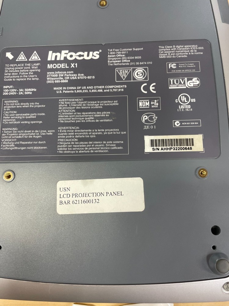 Infocus Model X1 Projector, No Remote, UNTESTED - AS IS