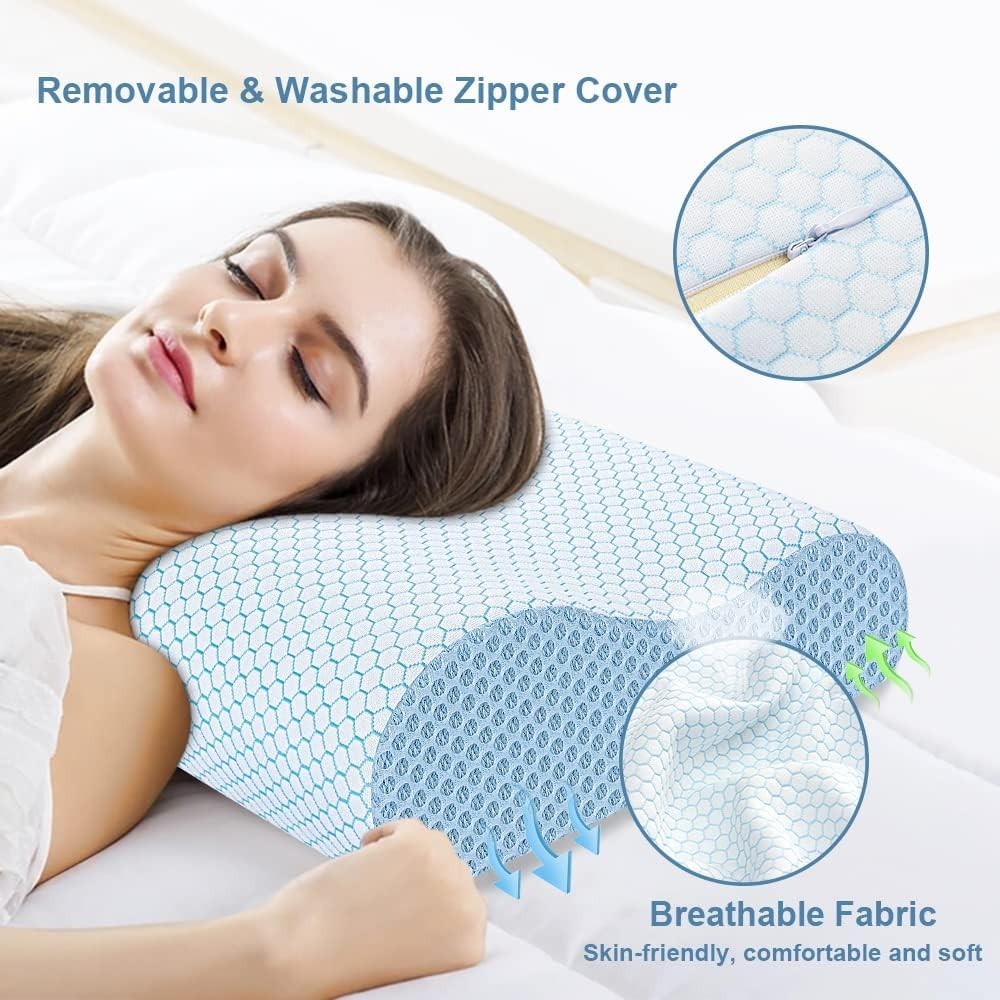 Ergonomic Memory Foam Pillow - Cervical Support for Side, Back & Stomach Slee...