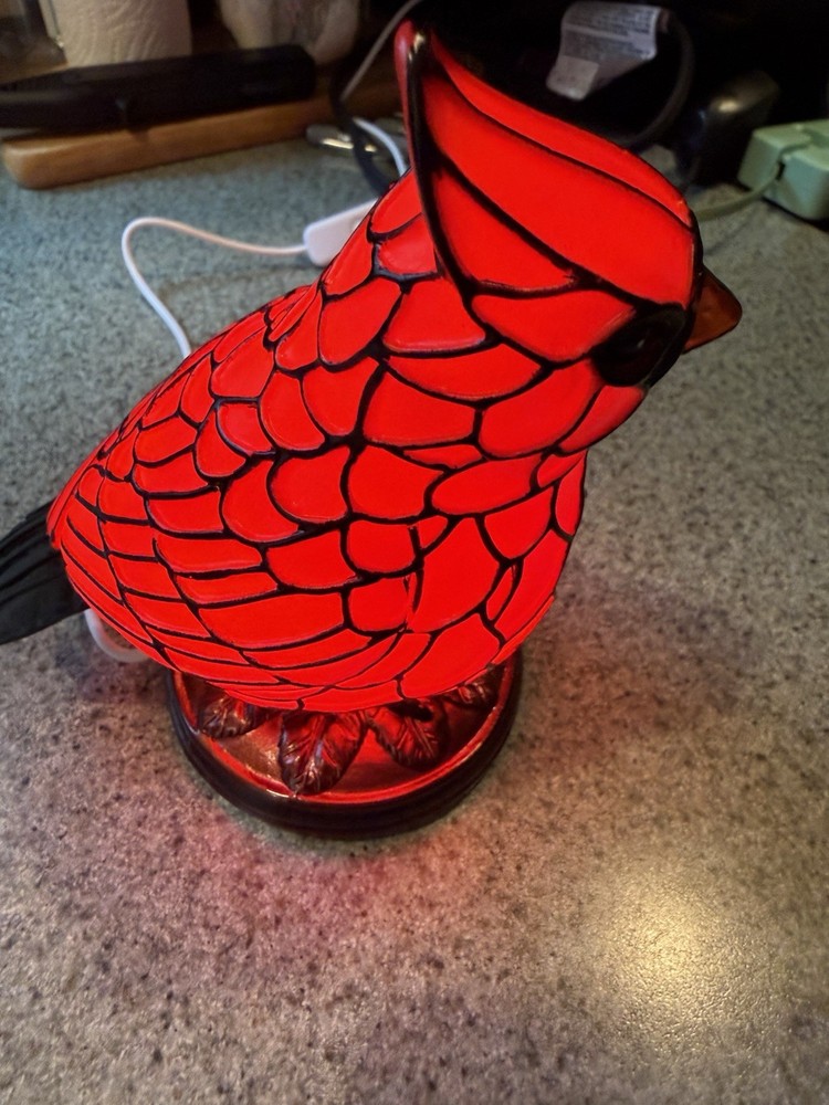Red Cardinal Plastic LED Night Light W/Colorful Glow USB Powered Push Button