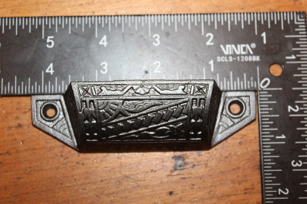 Restored Ornate Antique Victorian Cast Iron Bin Apothecary Cupboard Pull L-12