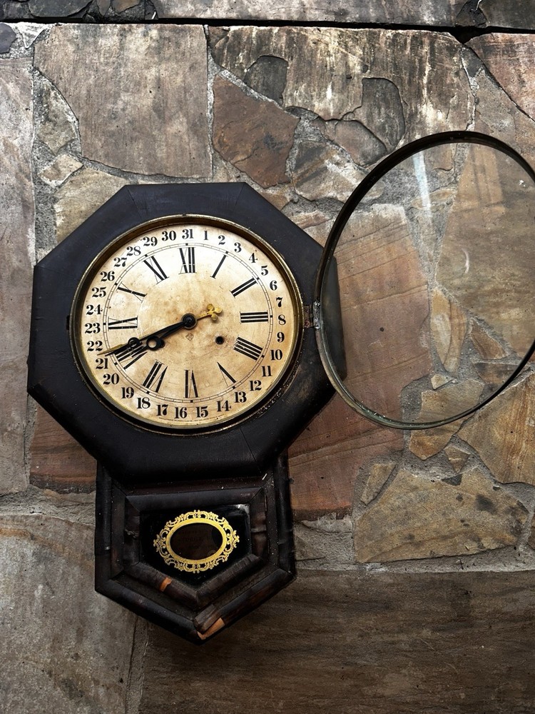 Beautiful Ansonia Octagon Drop Clock With Slant Front Hand Needs Tightened.