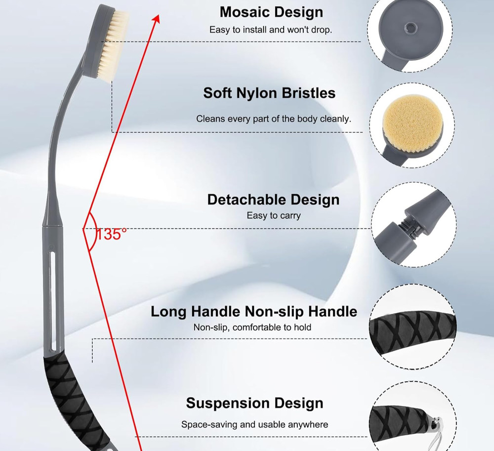 Back Scrubber for Shower,20.5" Bath Brush Long Handle for Deep Cleaning,Back