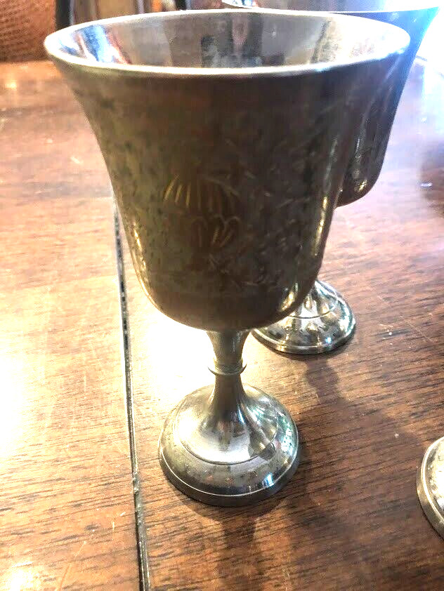 5 VINTAGE INDIA SILVER CUPS 3 DIFFERENT SIZES