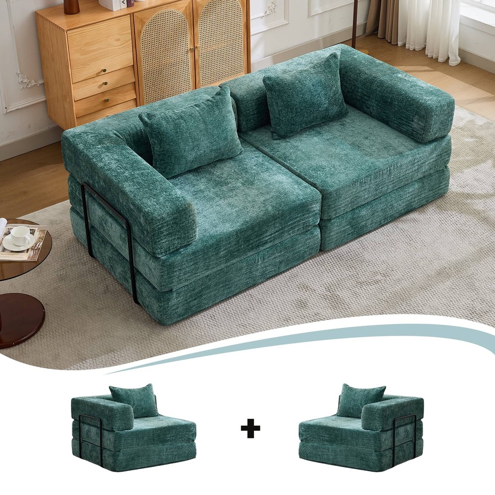 Convertible Fold Out Sleeper Sofa Bed, Floor Couch Loveseats w/Fixed-Shape Frame