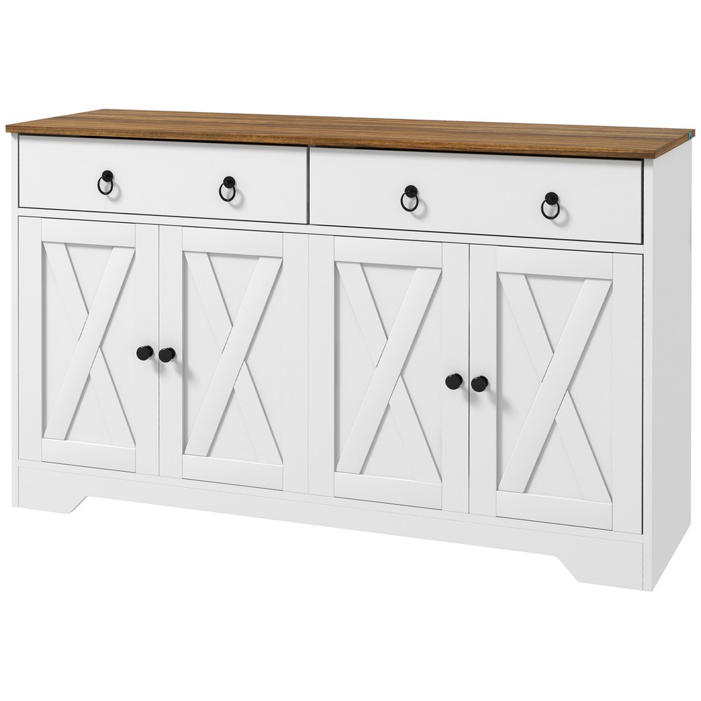 Kitchen Storage Sideboard, Buffet Cabinet with Barn Doors, White