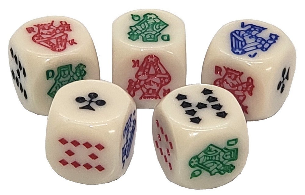 Poker Dice Ivory Rounded Corners + PU Leather Red Felt Cup Storage Compartment
