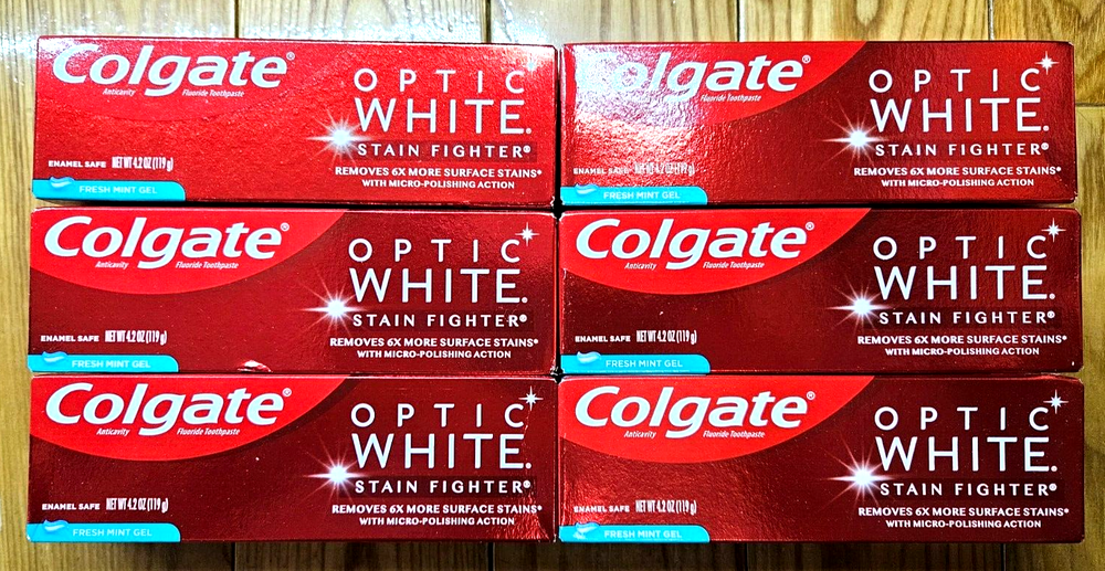 6 X COLGATE OPTIC WHITE STAIN FIGHTER FRESH MINT GEL TOOTHPASTE 4.2oz