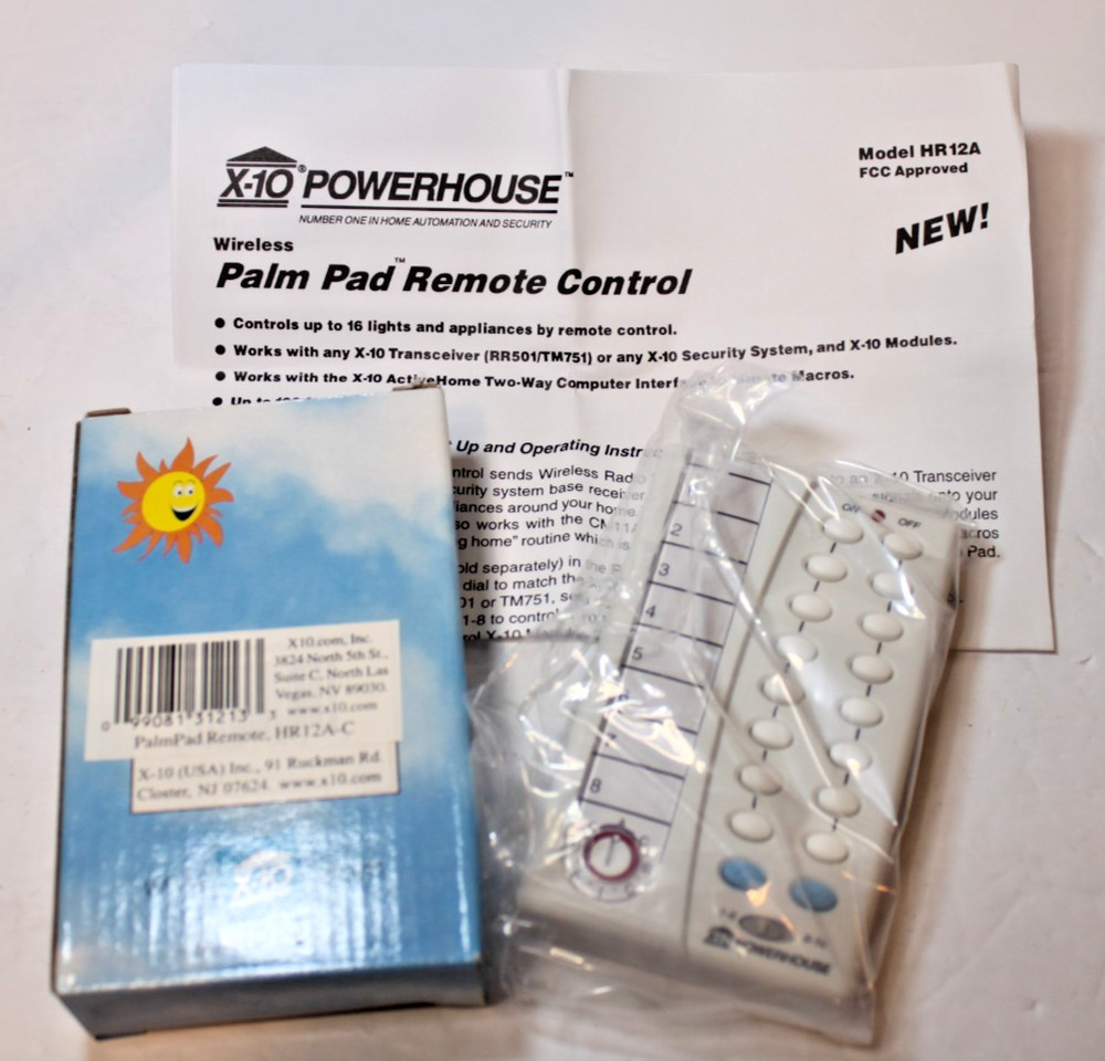 Palm Pad Remote Control X-10 Powerhouse Wireless Model HR12A