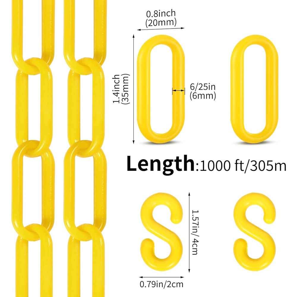 Weatherproof Yellow Plastic Barrier Chain - 1000Ft Safety & Crowd Control