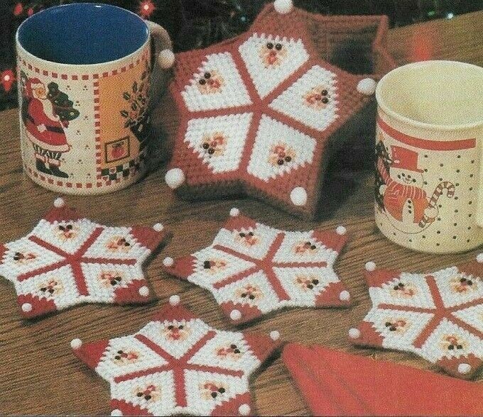 SANTA COASTER SET CHRISTMAS PLASTIC CANVAS PATTERN INSTRUCTIONS