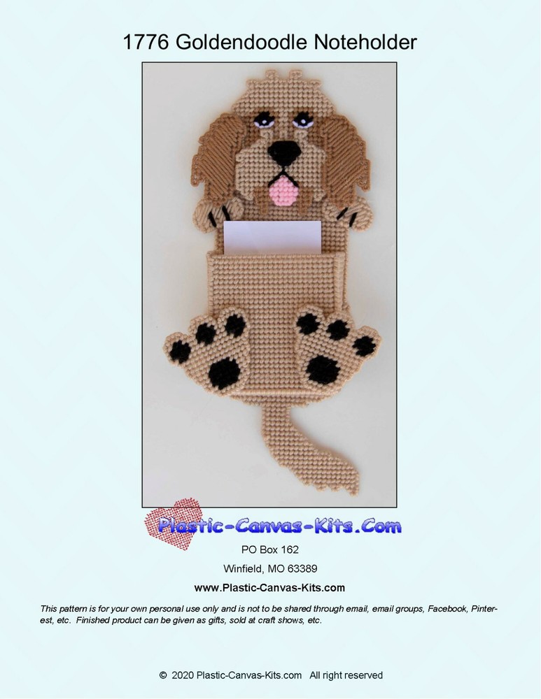 Goldendoodle Dog Note Holder-Plastic Canvas Pattern or Kit