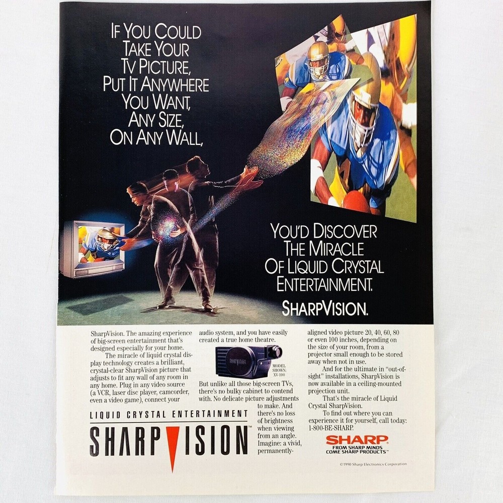 Vintage 1990 Sharp Electronics Sharpvision Projection TV Television Magazine Ad