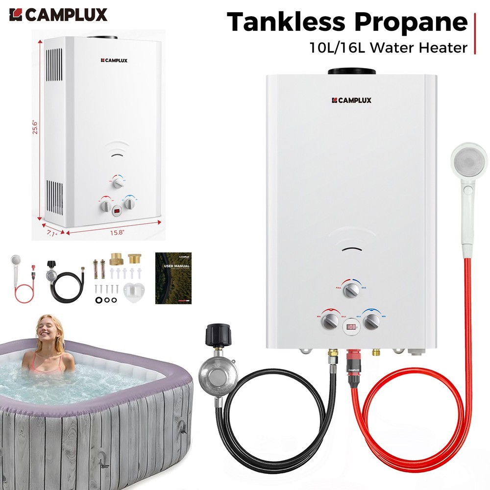 Camplux 10L/16L Tankless Propane Water Heater Instant HOT for Spa Hot Tub Cabins