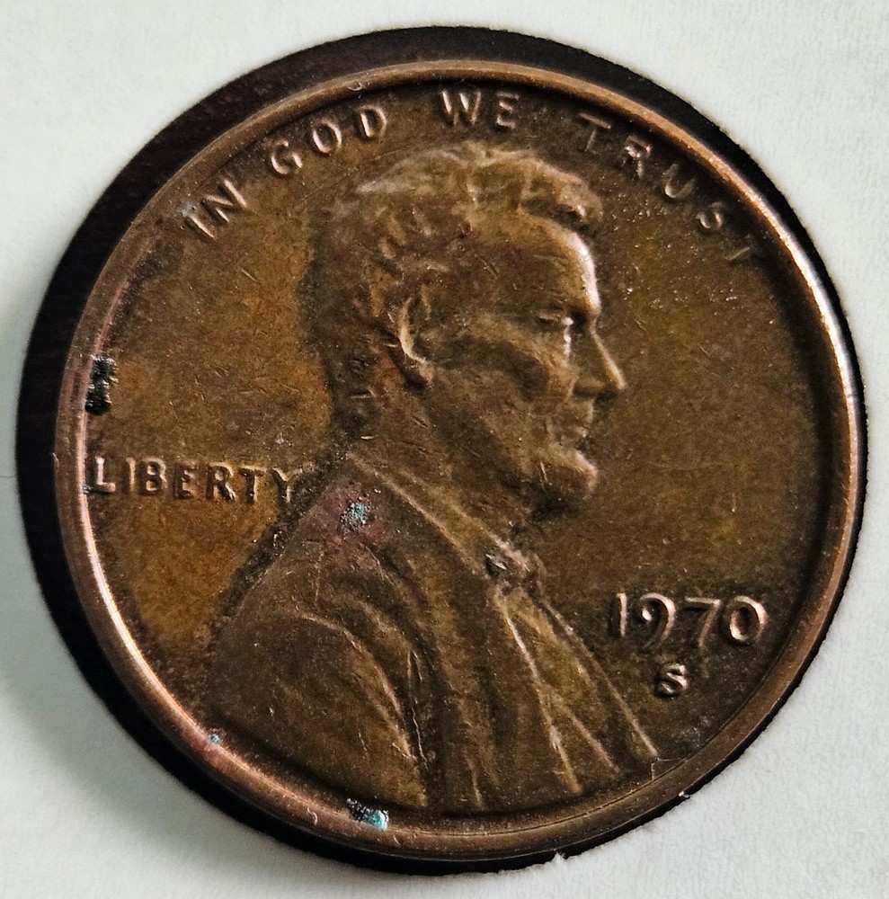 1970-S Lincoln Cent Large Date Error-Like Toning Spots & Distorted Lettering