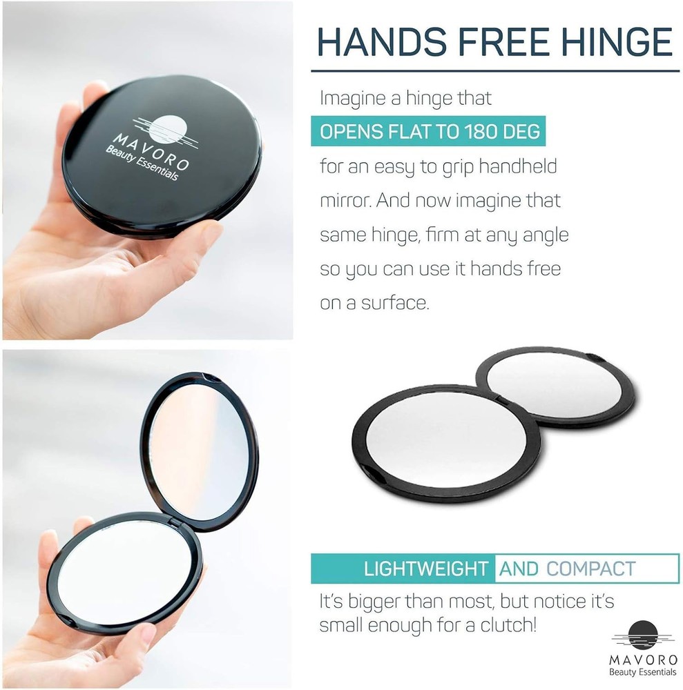 Magnifying Compact Mirror for Purses, 1X/10X Magnification – Double Sided Travel
