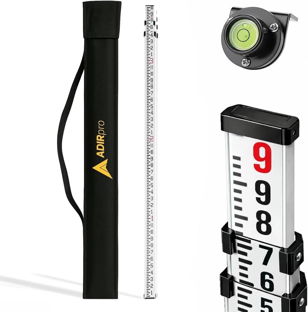 9 ft Telescoping Leveling Rod - Water & Corrosion Resistant with Carrying Case