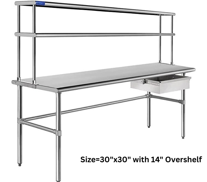 Heavy Duty NSF Certified Table – Overshelf and Drawer for Kitchen Work Prep