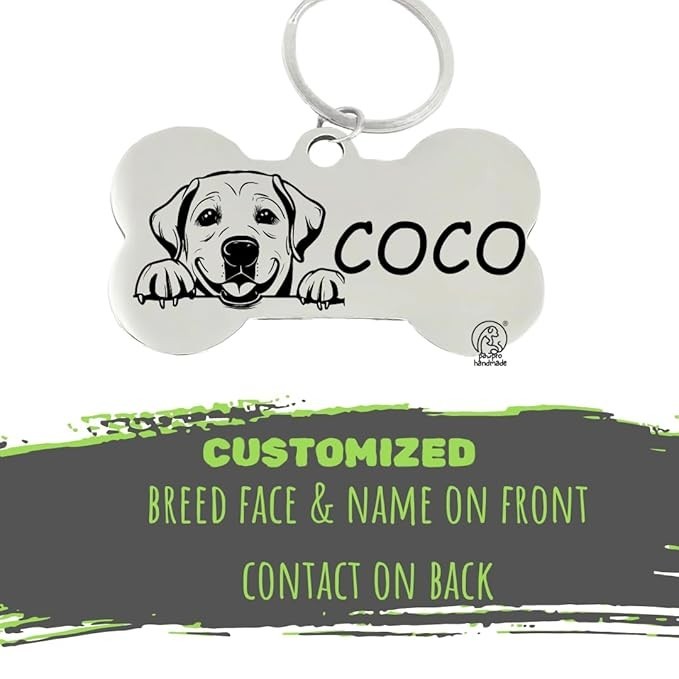Personalized Pet ID Tag Engraved Black Bone Shape 50x32mm Large