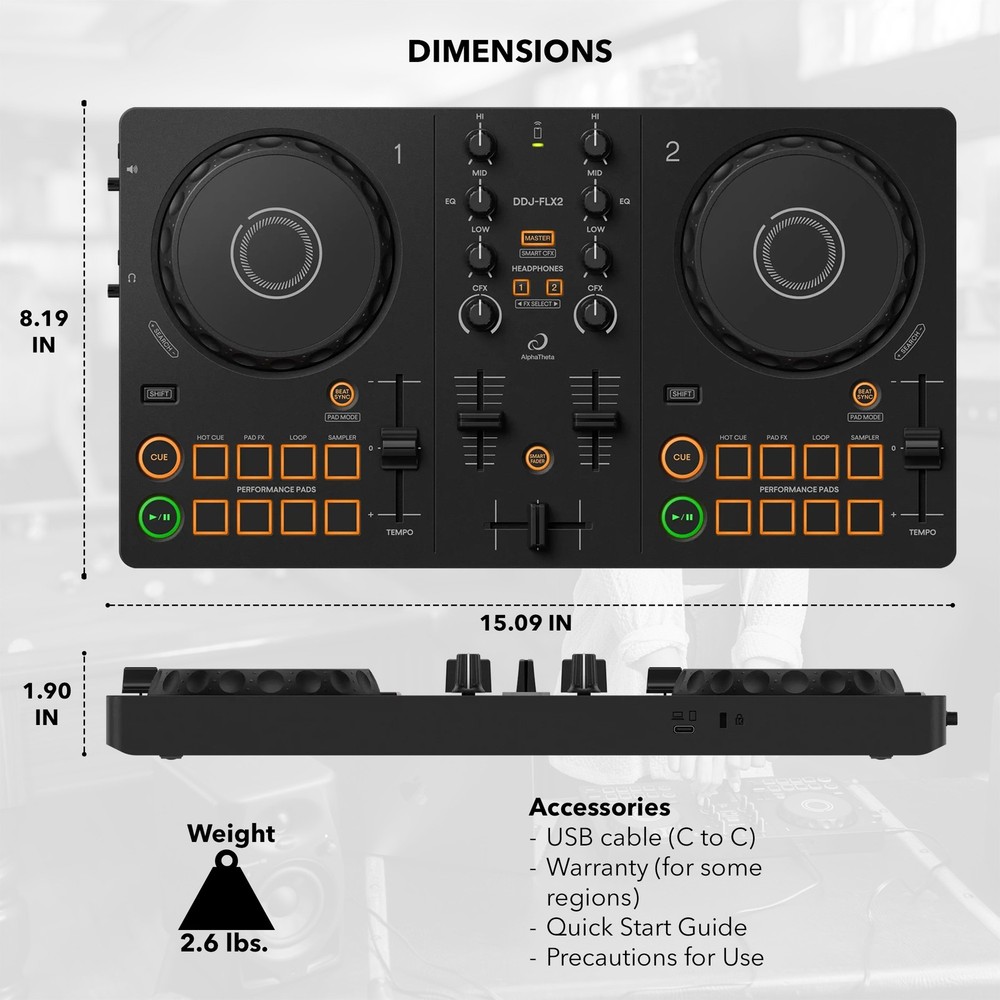 AlphaTheta DDJ-FLX2 Compact 2-Channel DJ Controller w/ Case