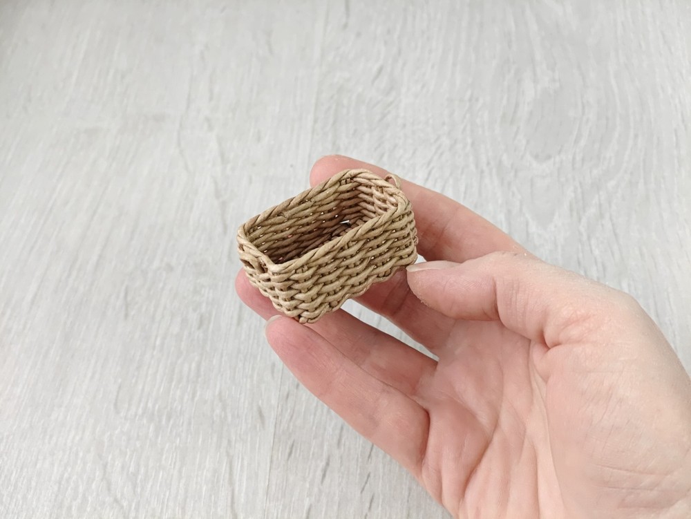 1:12 dollhouse miniature rectangular low wicker storage basket. handmade