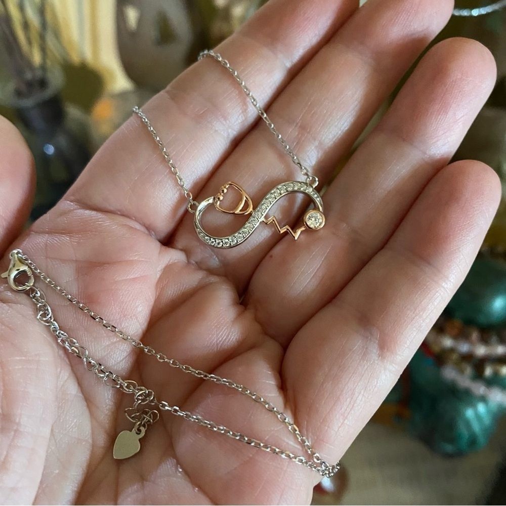 Stethoscope Infinity Sterling Silver CZ Necklace