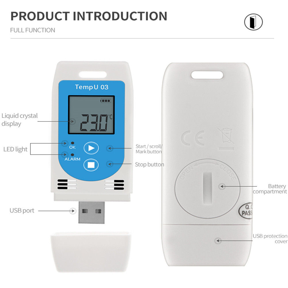 Data logger USB Temperature Humidity 32000 Points Recorder Capacity Reusable