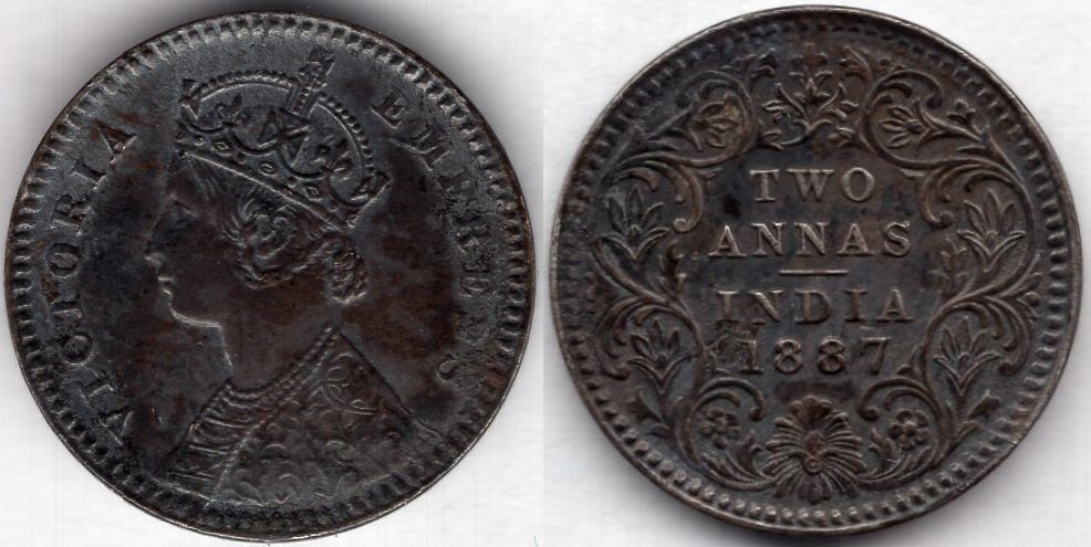 India. Two Annas 1887.