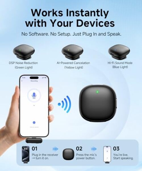 Wireless Lavalier Microphone for iPhone,AI Noise Cancelling,Lapel Mics with