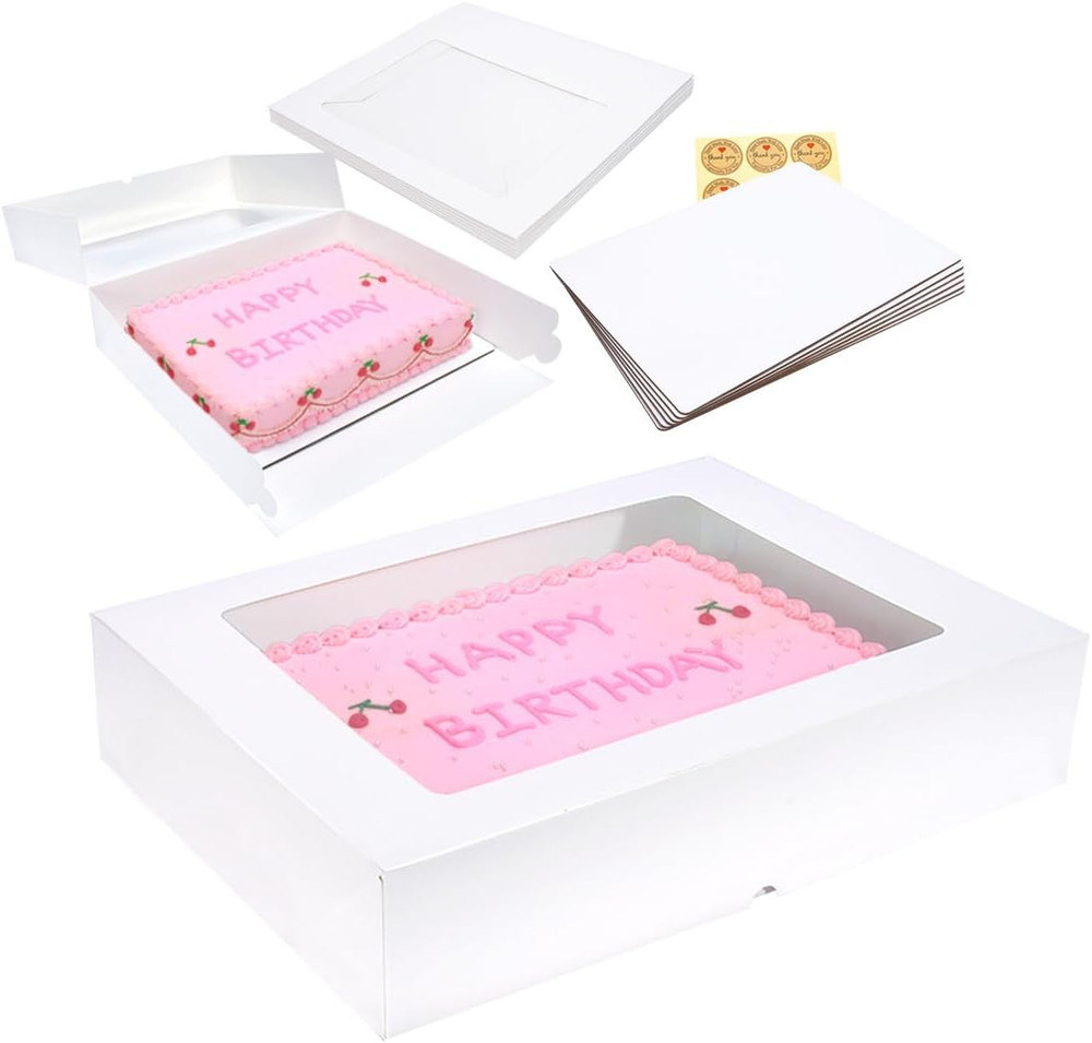 Large Rectangle Auto-Popup Cake Boxes with Thick Boards, 6 Pack