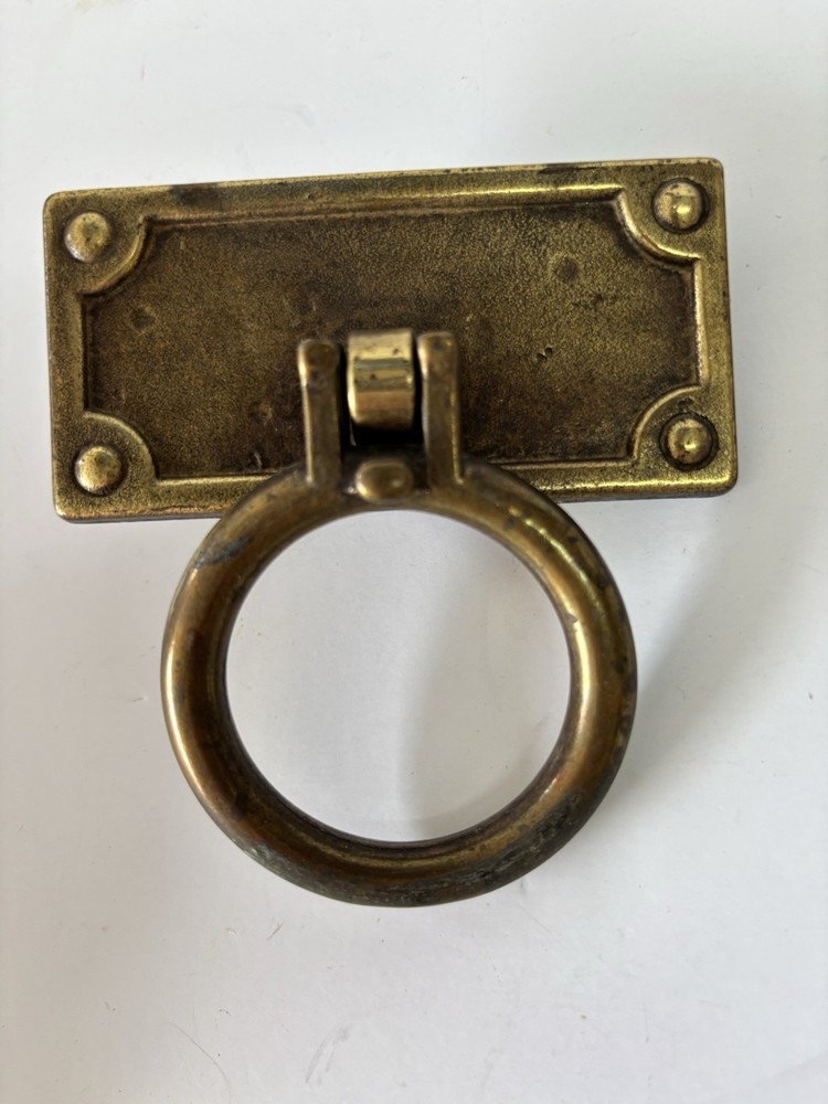 4 Salvage Rectangle Brass Drop Large Ring Double Screw Drawer Pulls 3.75"